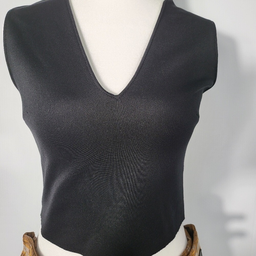 Zara‎ Basic Top V-Neck Sleeveless Fitted Black Tank Top Size Small